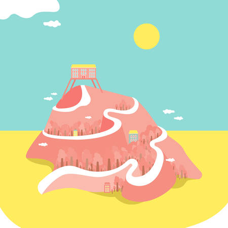 Summer illustration. High mountain. Bright and funny picture. Great for printing.のイラスト素材