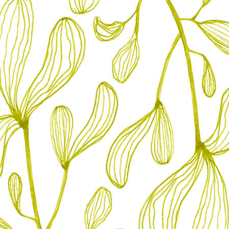 Hand drawn branches with leaves. Natural background from green leaves.