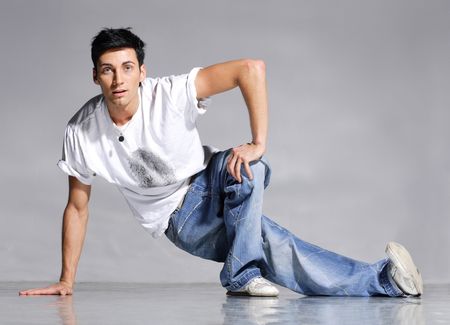 stylish and cool breakdance style dancer posing の写真素材