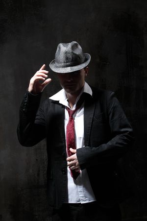modern style dancer posing on dirty grunge backgroundの写真素材