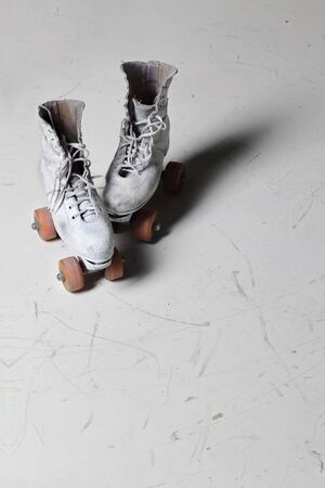 Old retro roller skates front viewの写真素材