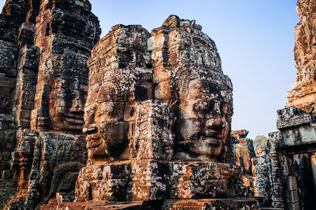 Face of bodhisattva Avalokitesvara in ancient temple Bayon, Siem Reap, Cambodiaの写真素材