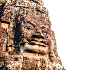 Face of bodhisattva Avalokitesvara in ancient temple Bayon, Siem Reap, Cambodiaの写真素材