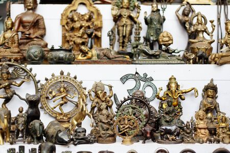 Small bronze sculptures at goan fleamarket, Goa, India.の写真素材