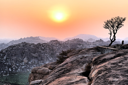 Landscape of Hampi rocksの写真素材