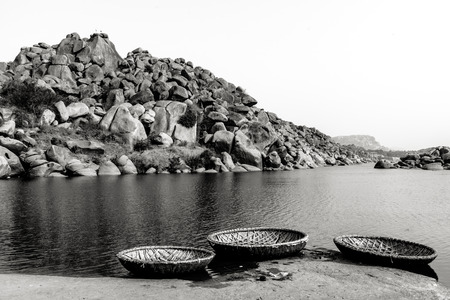 Fine art photography of Indian region named Hampi  in contrast black and white editionの写真素材