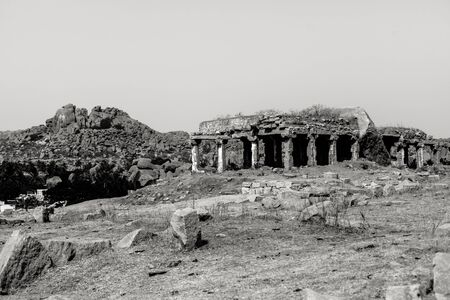 Fine art photography of Indian region named Hampi  in contrast black and white editionの写真素材