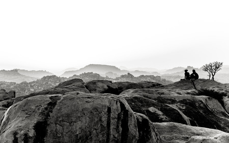 Fine art photography of Indian region named Hampi  in contrast black and white editionの写真素材