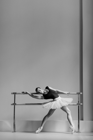 Beautiful ballerina training in the classの写真素材