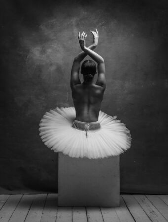 Young beautiful ballet dancer is posing in studioの写真素材