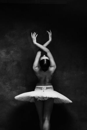 Young beautiful ballet dancer is posing in studioの写真素材