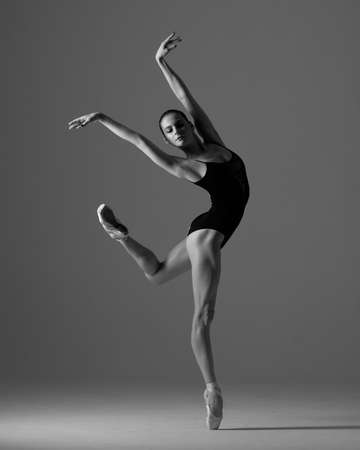 Young beautiful ballet dancer is posing in studioの写真素材