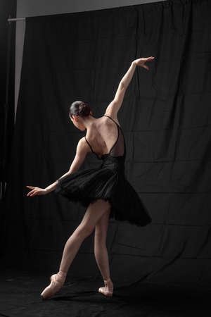 Young beautiful skinny ballerina is posing in studioの写真素材