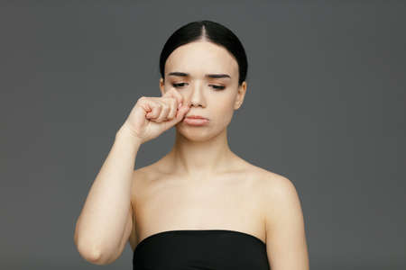 Young beautiful woman face close-upの写真素材