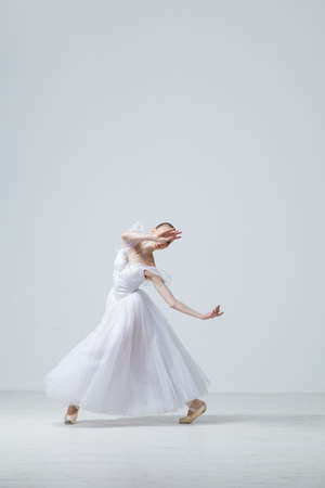 Young Beautiful Ballet Dancer Positioning on Studio Backgroundの写真素材