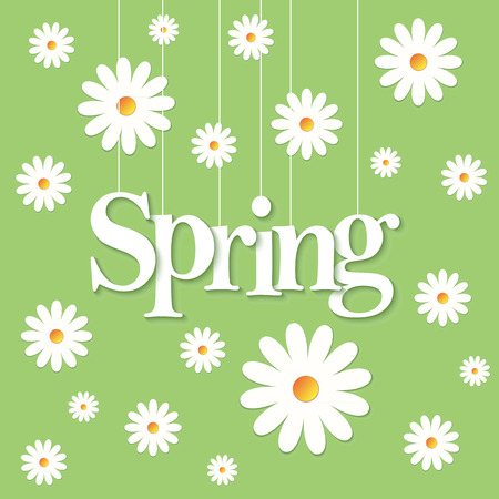 Spring word paper cut on green background. Vector illustration.のイラスト素材