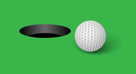 Golf ball and golf hole on a green background. Vector illustration.のイラスト素材