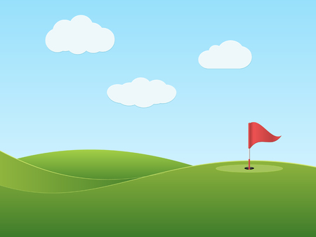 Golf course with hole and red flag.のイラスト素材