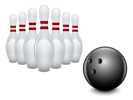 Bowling ball and pins on white background. Vector illustration.のイラスト素材