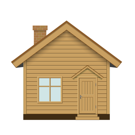Wooden house. Isolated vector illustration on white background.のイラスト素材