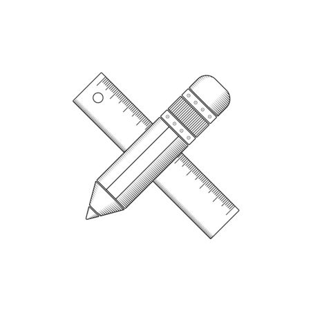 Pencil and ruler outline. Isolated vector illustration on white background.のイラスト素材