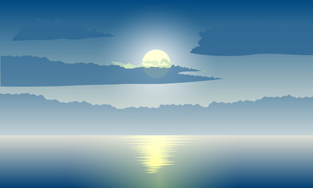 Abstract night background moonlight at sea. Vector illustration.のイラスト素材