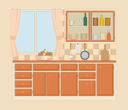 Kitchen interior and utensils . Vector illustration.のイラスト素材