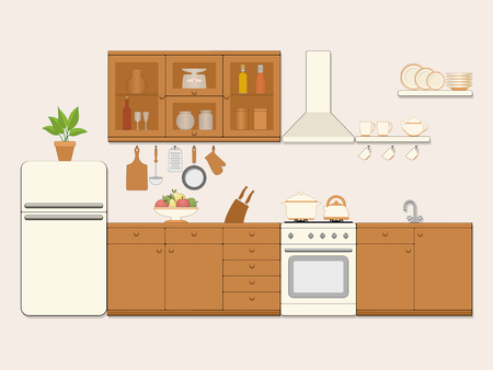 Kitchen interior. Vector illustration.のイラスト素材