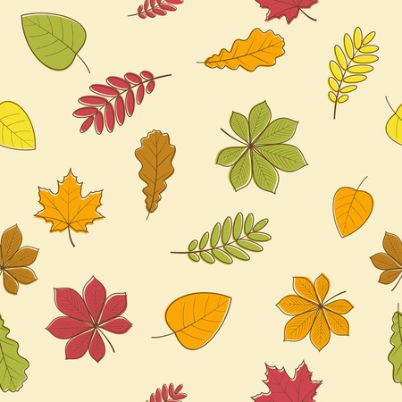Pattern of autumn leaves. Vector illustration on a beige background.のイラスト素材