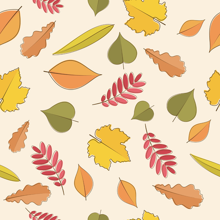 Autumn leaves seamless pattern. Vector illustration on a beige background.のイラスト素材