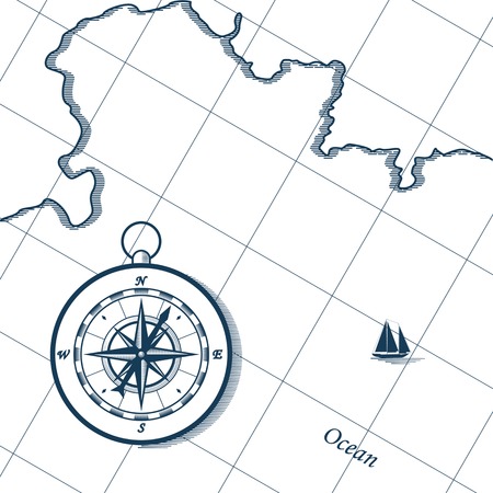 Map and compass. Nautical wind rose. Vector illustration on white background.のイラスト素材