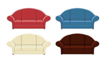 Set of colored sofas. Isolated vector illustration on white background.のイラスト素材