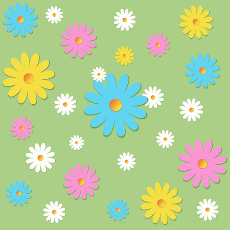 Pattern of chamomile on green background. Vector illustration.のイラスト素材