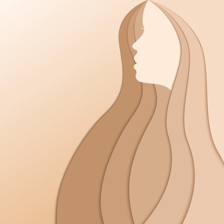 Silhouette of a woman with her hair on a beige background. Vector illustration.のイラスト素材