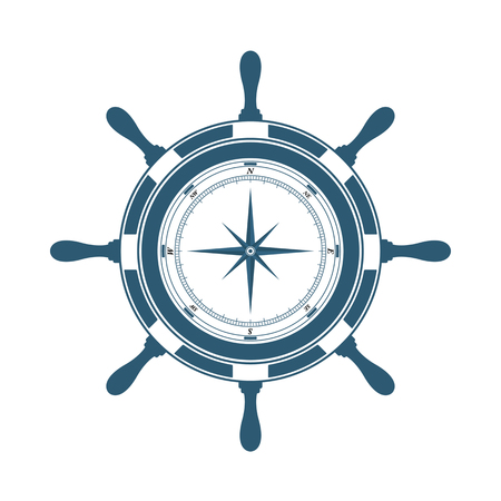 Navigation equipment, steering wheel and compass on a white background. Vector illustration.のイラスト素材