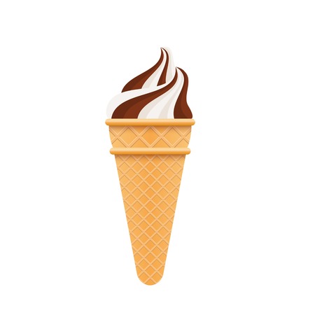 Ice cream in a waffle cone. Vector illustration, detailed, isolated on white background.のイラスト素材