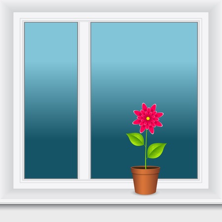 House flower in pot. Isolated on the background of the window. Vector illustration.のイラスト素材