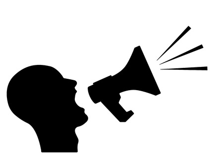 Man announcing through megaphone advertising. Vector illustration.のイラスト素材