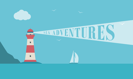 Lighthouse and sailboat on sea illustration.のイラスト素材