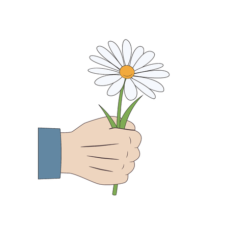 Hand holding a flower. Isolated vector illustration on white background.のイラスト素材