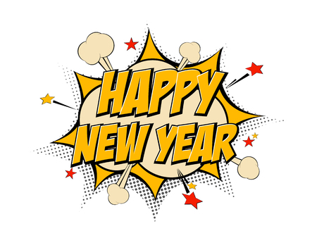 Happy New Year pop art comic lightning blast halftone dotsのイラスト素材