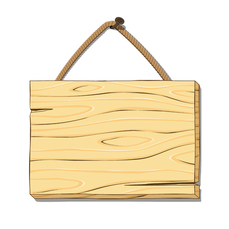 Wooden sign on the rope. Isolated Vector Illustration.のイラスト素材