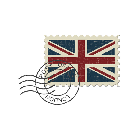 English flag postage stamp and postmark London. Realistic isolated vector illustration on white background.のイラスト素材