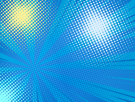 Abstract creative concept comics pop art style blank layout. Rays and dot halftone. Vector illustration on blue background.のイラスト素材