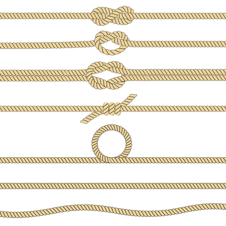 Nautical rope knots. Set of different ropes on white background.のイラスト素材