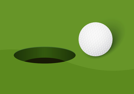 Golf ball and golf hole on green background. Vector illustration.のイラスト素材