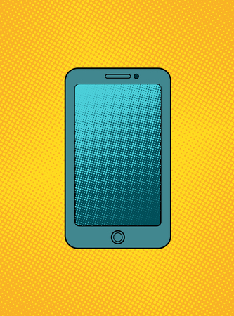 Smartphone pop art comics style with dot screen. Isolated vector illustration on orange background.のイラスト素材