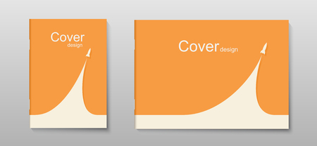 Book cover or brochure minimal design with rocket launch . Template for flyer or poster orange background.のイラスト素材