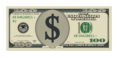 One hundred dollar bill. High quality, detailed american banknote. Isolated vector illustration on white background.のイラスト素材