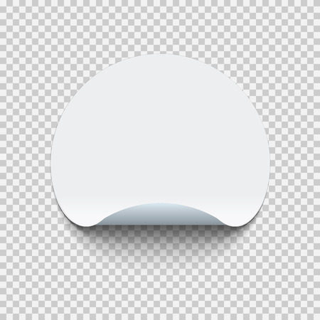 Blank round adhesive sticker mock up with curved corner. Mockup empty circle sticky label on transparent background. Vector illustration.のイラスト素材